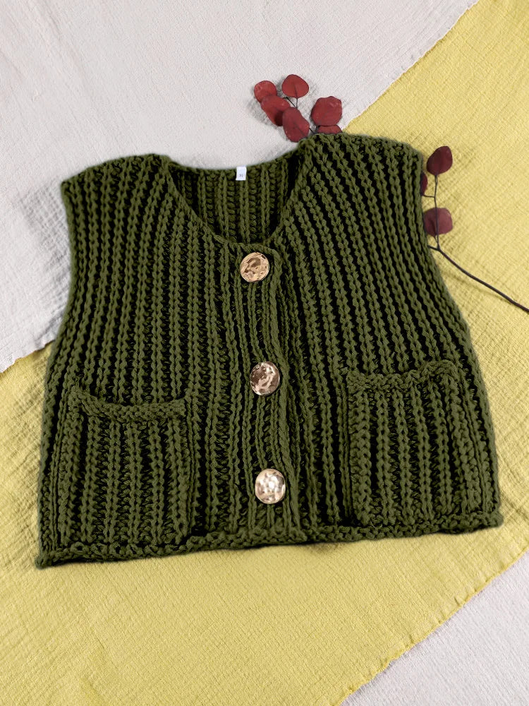 Sleeveless Knitted Vest Chic Clothes Solid Color Casual Women'S Tank Top Women