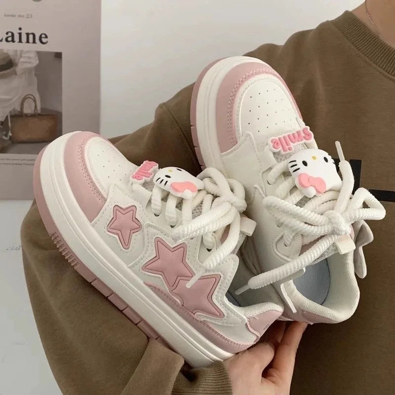 New Korean Shoes Kawaii Pink Platform Sneakers Women Vintage Vulcanize Spring