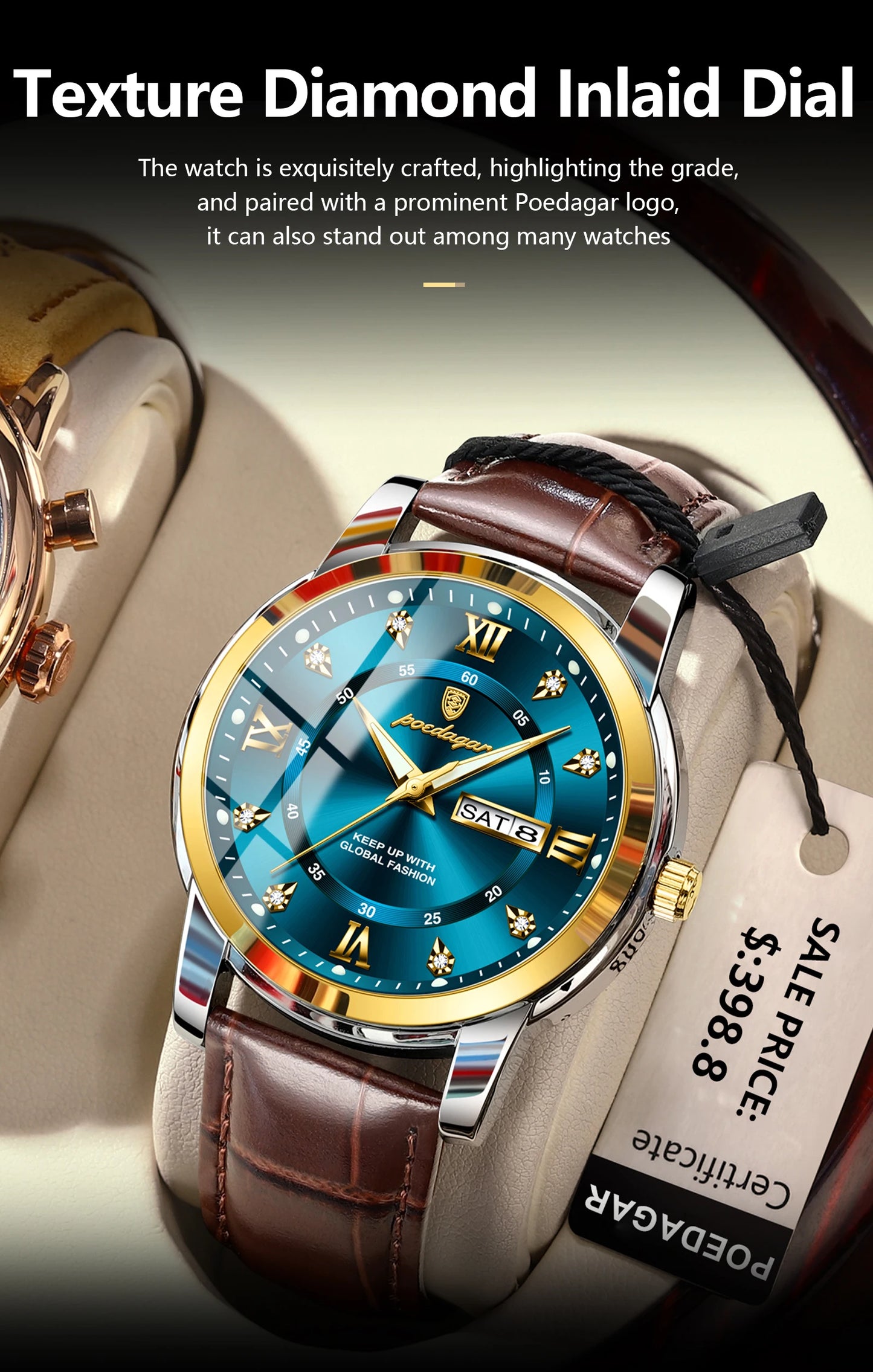 POEDAGAR Luxury Man Wristwatch Waterproof Luminous Date Week Leather Watch
