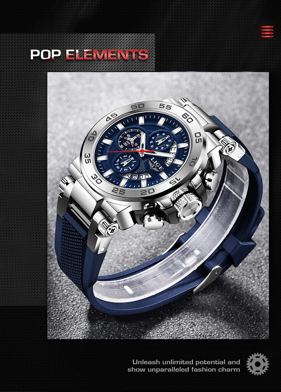 LIGE Sports Man Wristwatch Waterproof Luminous Date Quartz Men Watch Big Dial
