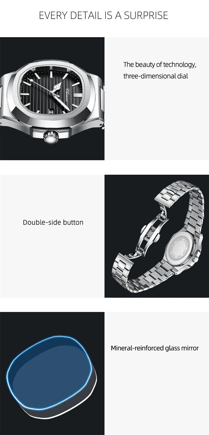 CHENXI 8222 Men's Quartz Watch Luxury Stainless Steel Wristwatch Waterproof