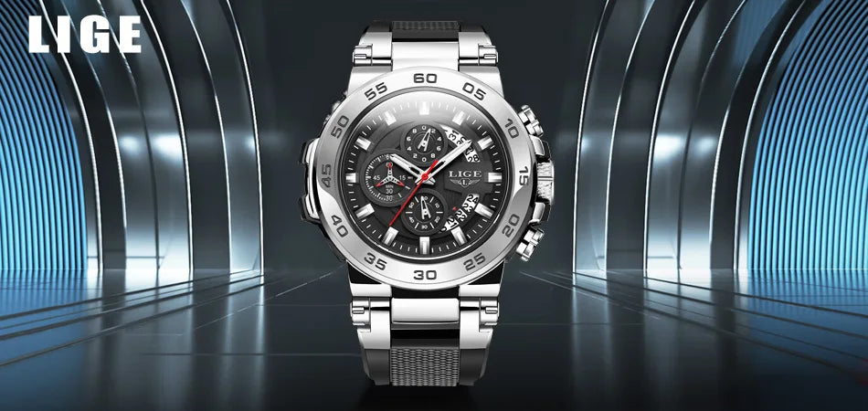 2024 New Mens Watches LIGE Top Brand Luxury Leather Casual Quartz Watch