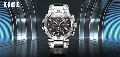 2024 New Mens Watches LIGE Top Brand Luxury Leather Casual Quartz Watch