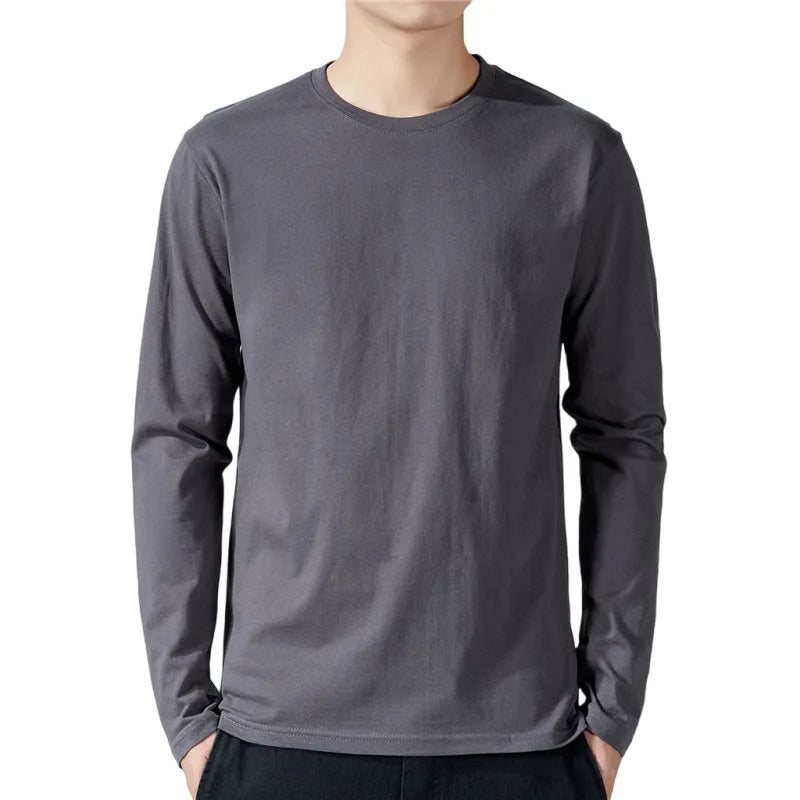 T Shirt For Men Cotton Long Sleeve T-shirts Solid Color Men's Clothing Full