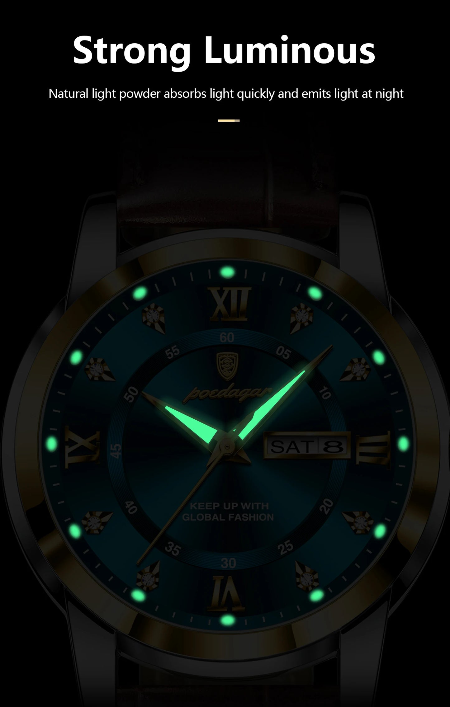 POEDAGAR Luxury Man Wristwatch Waterproof Luminous Date Week Leather Watch