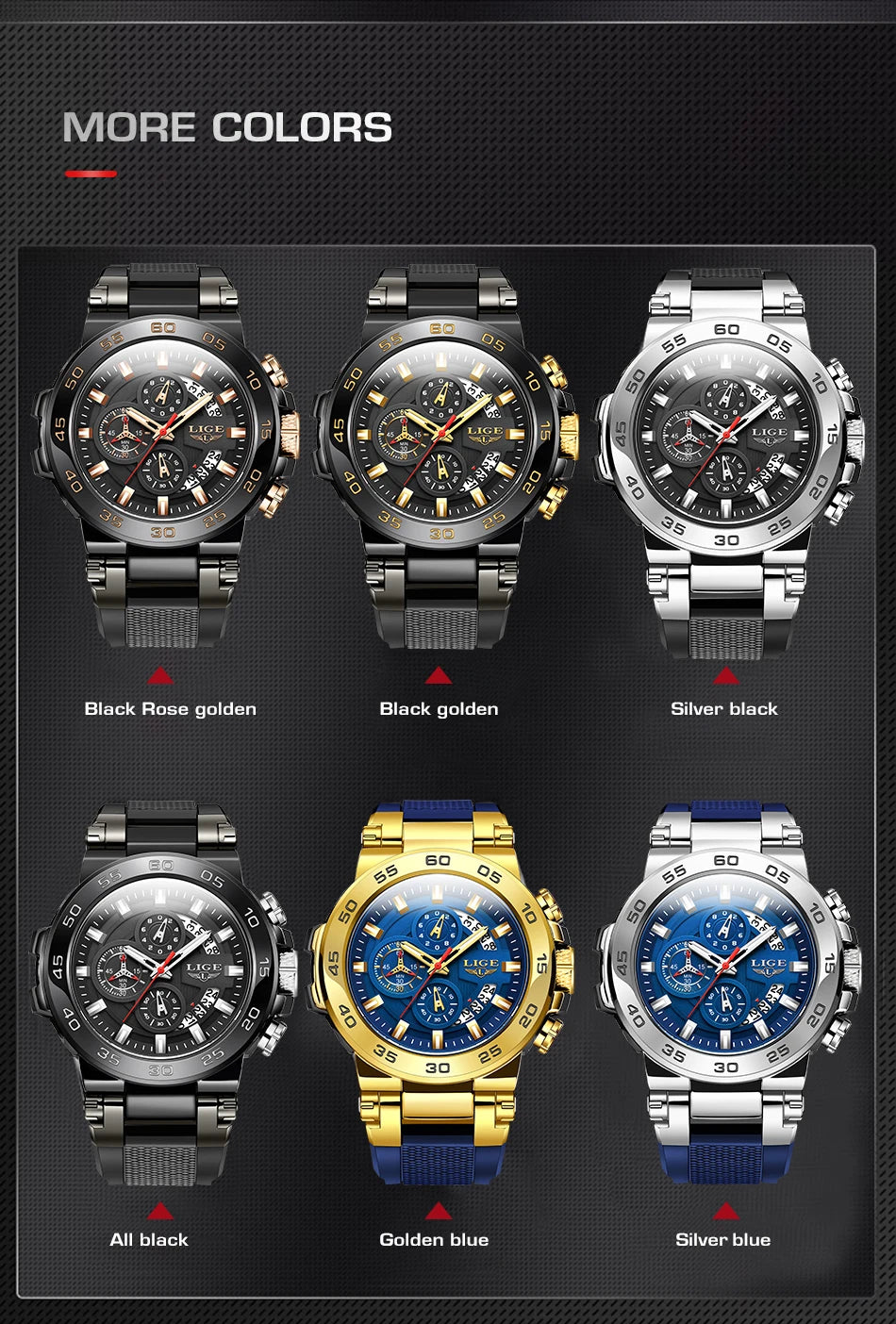 LIGE Sports Man Wristwatch Waterproof Luminous Date Quartz Men Watch Big Dial