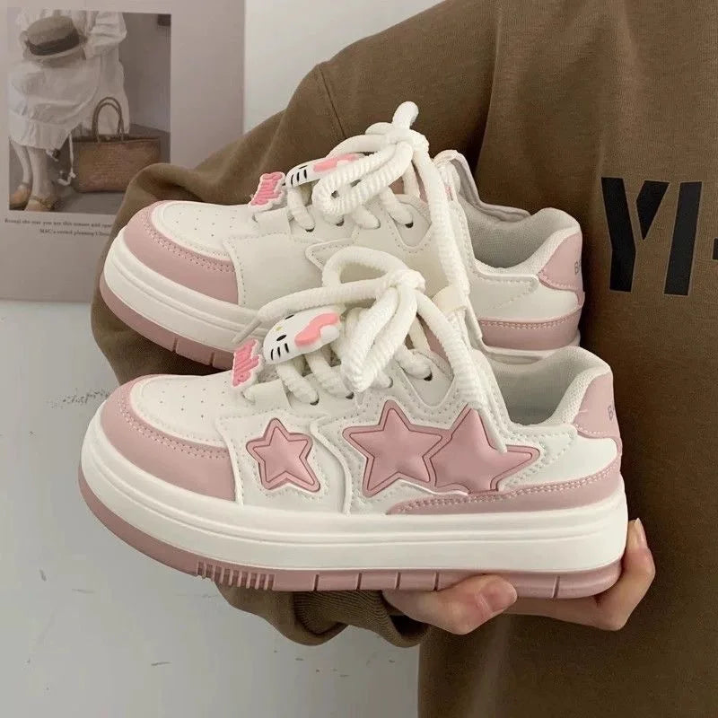 New Korean Shoes Kawaii Pink Platform Sneakers Women Vintage Vulcanize Spring