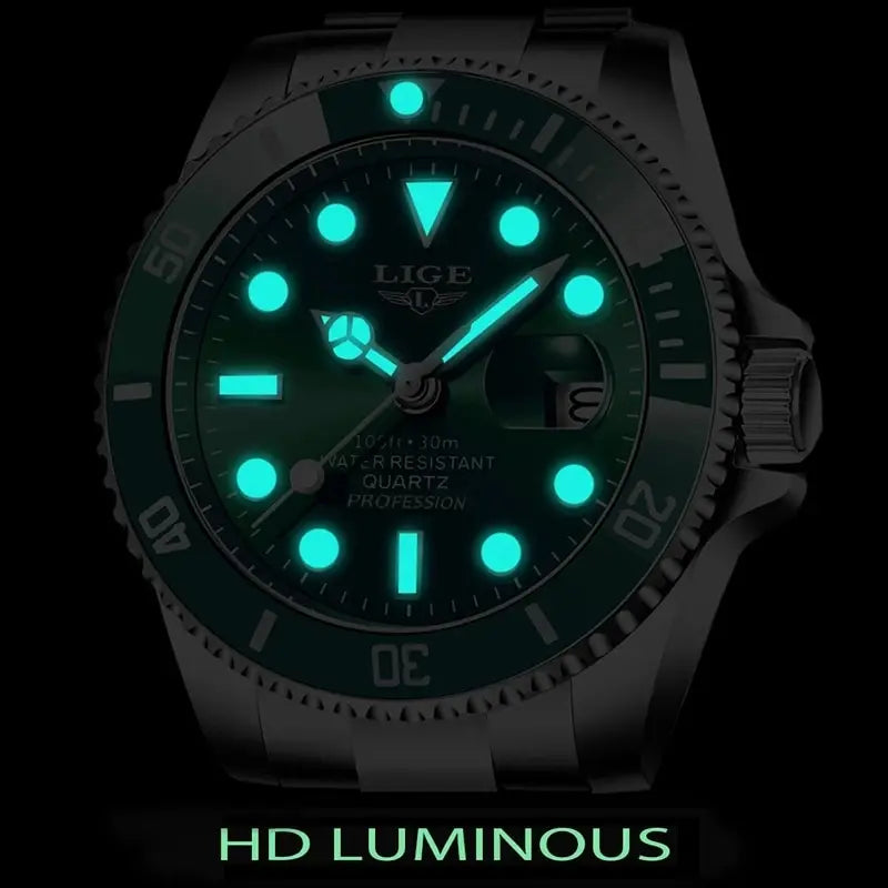 LIGE Top Brand Luxury Fashion Diver Watch Men 30ATM Waterproof Date Clock