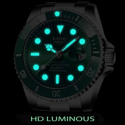 LIGE Top Brand Luxury Fashion Diver Watch Men 30ATM Waterproof Date Clock