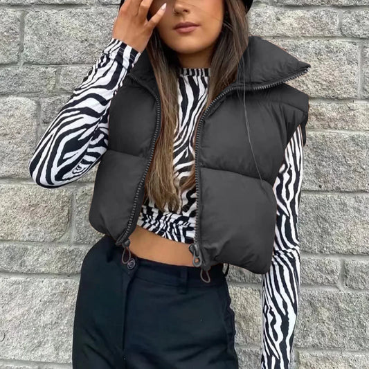 Autumn And Winter Women's Short Cotton Down Vest Short Stand-up Collar Warm