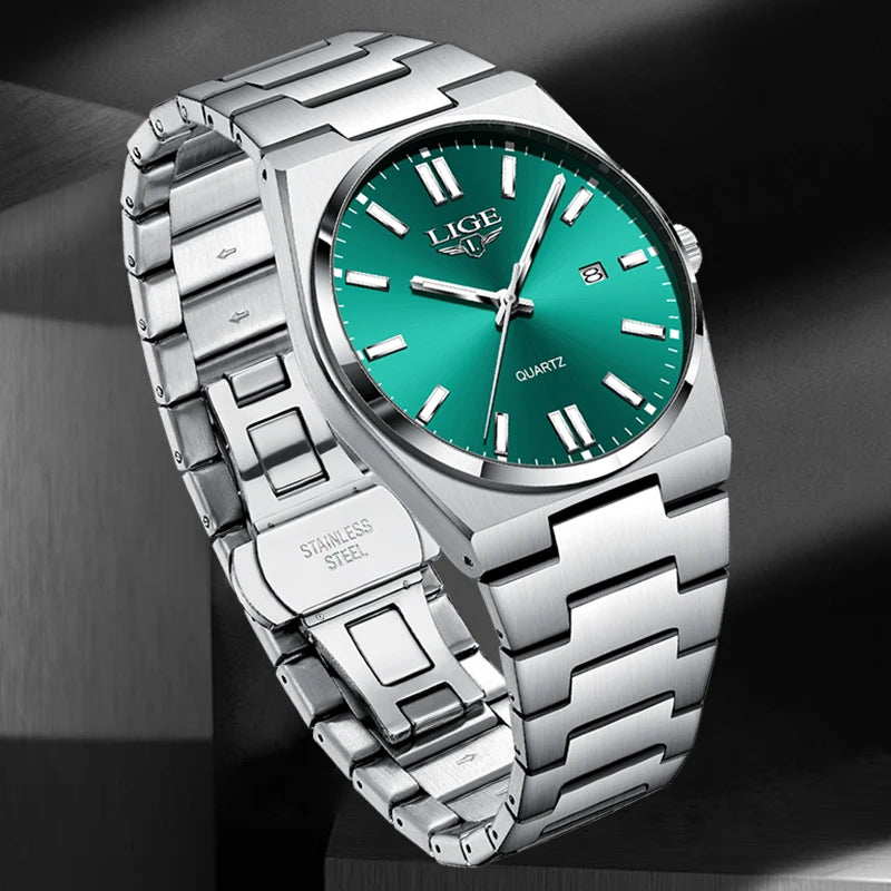 LIGE Business Men Watches Luxury New Top Waterproof Stainless Steel Quartz Wrist