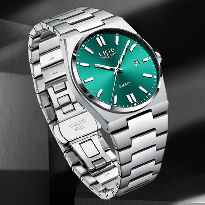 LIGE Business Men Watches Luxury New Top Waterproof Stainless Steel Quartz Wrist