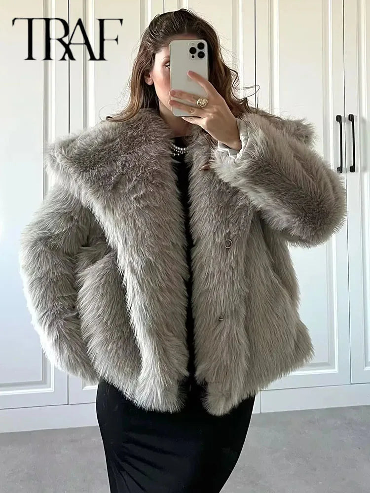 TRAF Metal Color Sequin Woven Jacket For Women Loose Stand Collar Long Sleeve