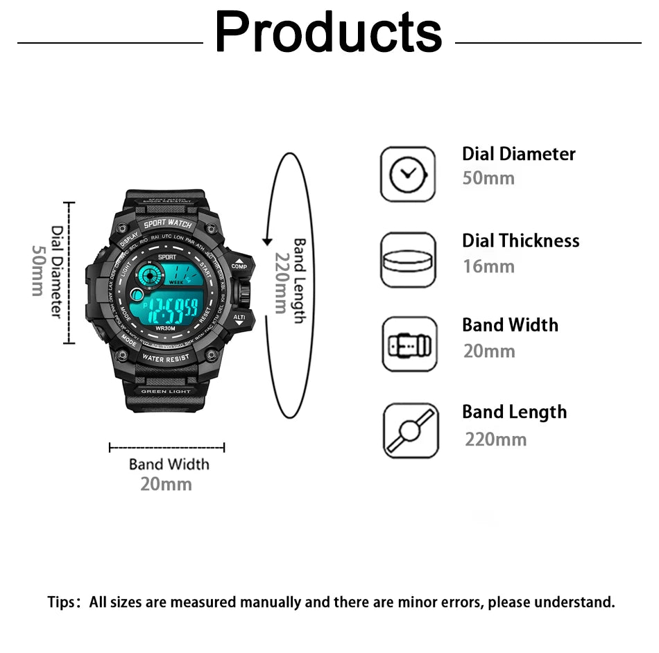 New Men LED Digital Watches Luminous Fashion Sport Waterproof Watches For Man