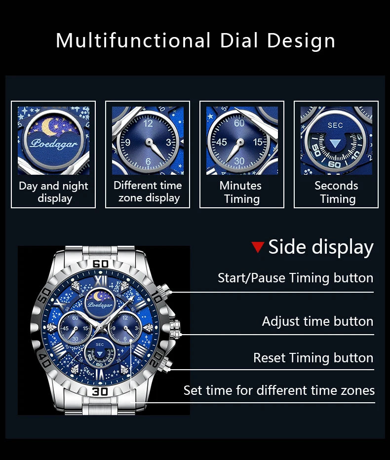 POEDAGAR Luxury Watch for Man Quartz Sports Men Watch Waterproof Luminous