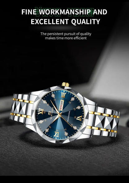 Men Watch Water Diamond Luxury Night Glow Double Calendar Quartz Movement 41mm