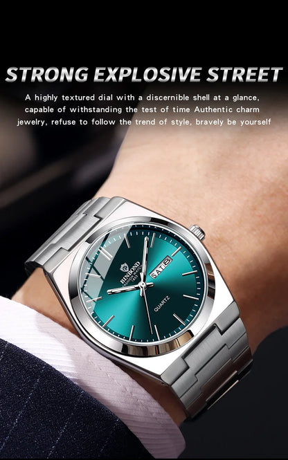 UTHAI Men Watch Light Luxury Brand Stainless Steel Double Calendar Waterproof Male