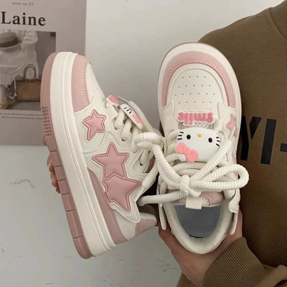 New Korean Shoes Kawaii Pink Platform Sneakers Women Vintage Vulcanize Spring