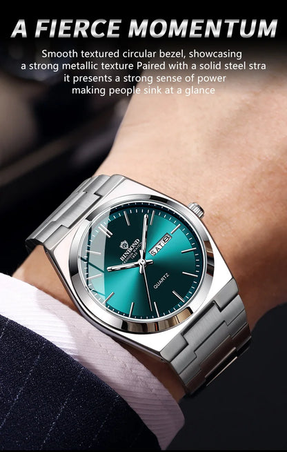 UTHAI Men Watch Light Luxury Brand Stainless Steel Double Calendar Waterproof Male