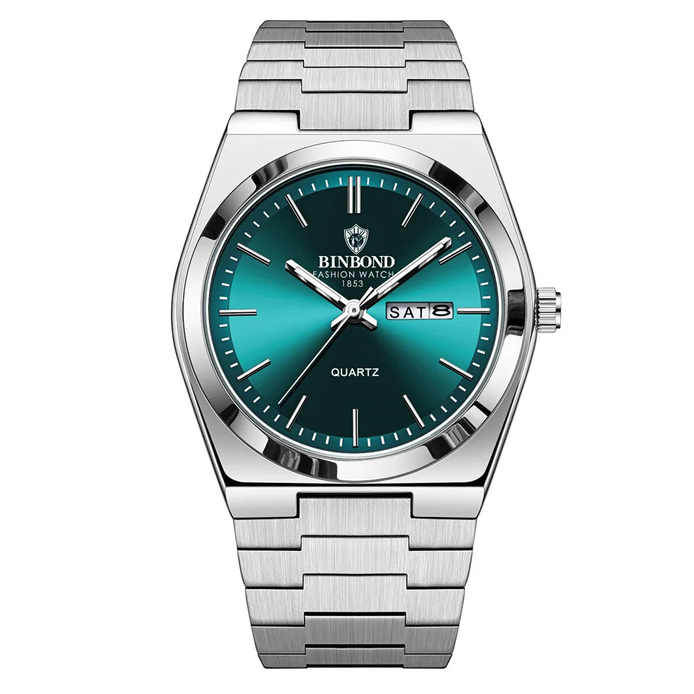 UTHAI Men Watch Light Luxury Brand Stainless Steel Double Calendar Waterproof Male