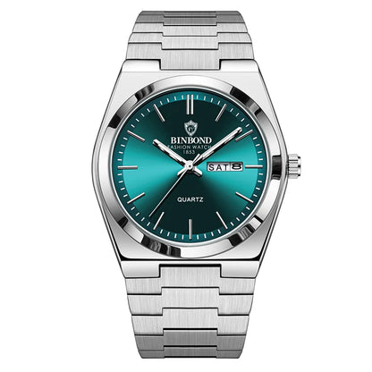 UTHAI Men Watch Light Luxury Brand Stainless Steel Double Calendar Waterproof Male