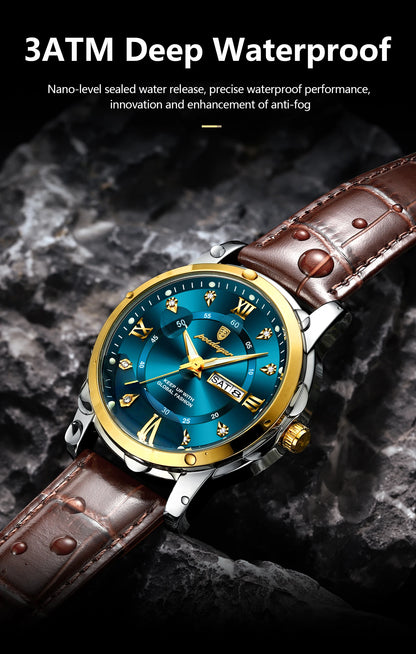 POEDAGAR Luxury Man Wristwatch Waterproof Luminous Date Week Leather Watch