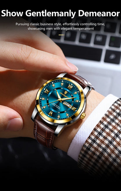 POEDAGAR Luxury Man Wristwatch Waterproof Luminous Date Week Leather Watch