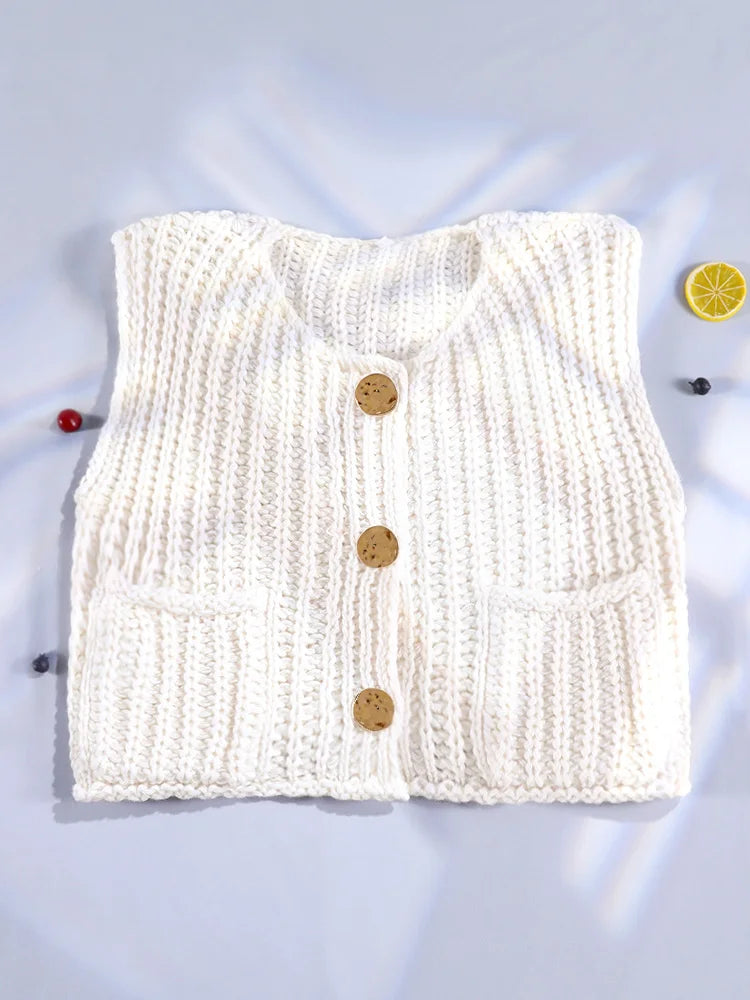Sleeveless Knitted Vest Chic Clothes Solid Color Casual Women'S Tank Top Women