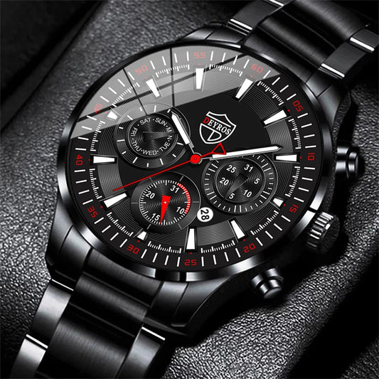 Fashion Mens Watches Set Luxury Men Sports Black Stainless Steel Quartz Watch