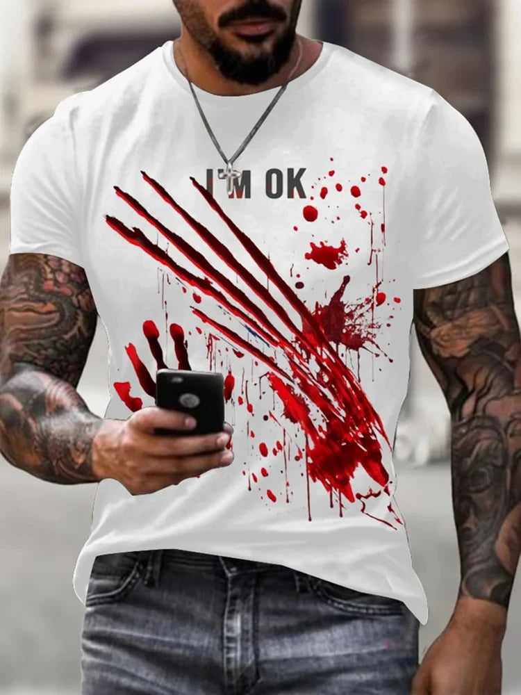 Summer men's T-shirts fun horror clothing tops 3D printed blood print T-shirts
