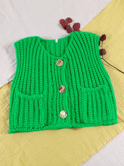Sleeveless Knitted Vest Chic Clothes Solid Color Casual Women'S Tank Top Women