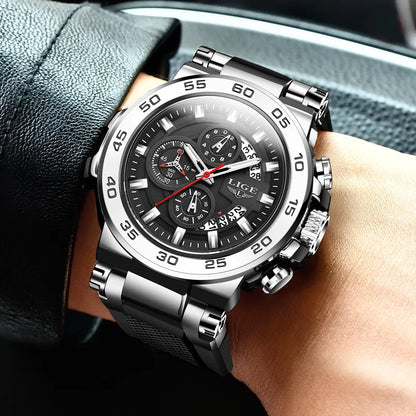 LIGE Sports Man Wristwatch Waterproof Luminous Date Quartz Men Watch Big Dial