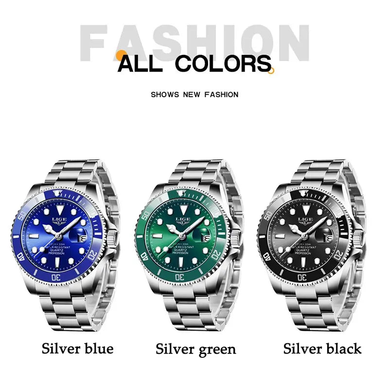 LIGE Top Brand Luxury Fashion Diver Watch Men 30ATM Waterproof Date Clock