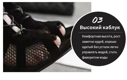Sexy High Heels Hollow Mesh Sandals Women Summer Cross-tied Peep Toe Heeled