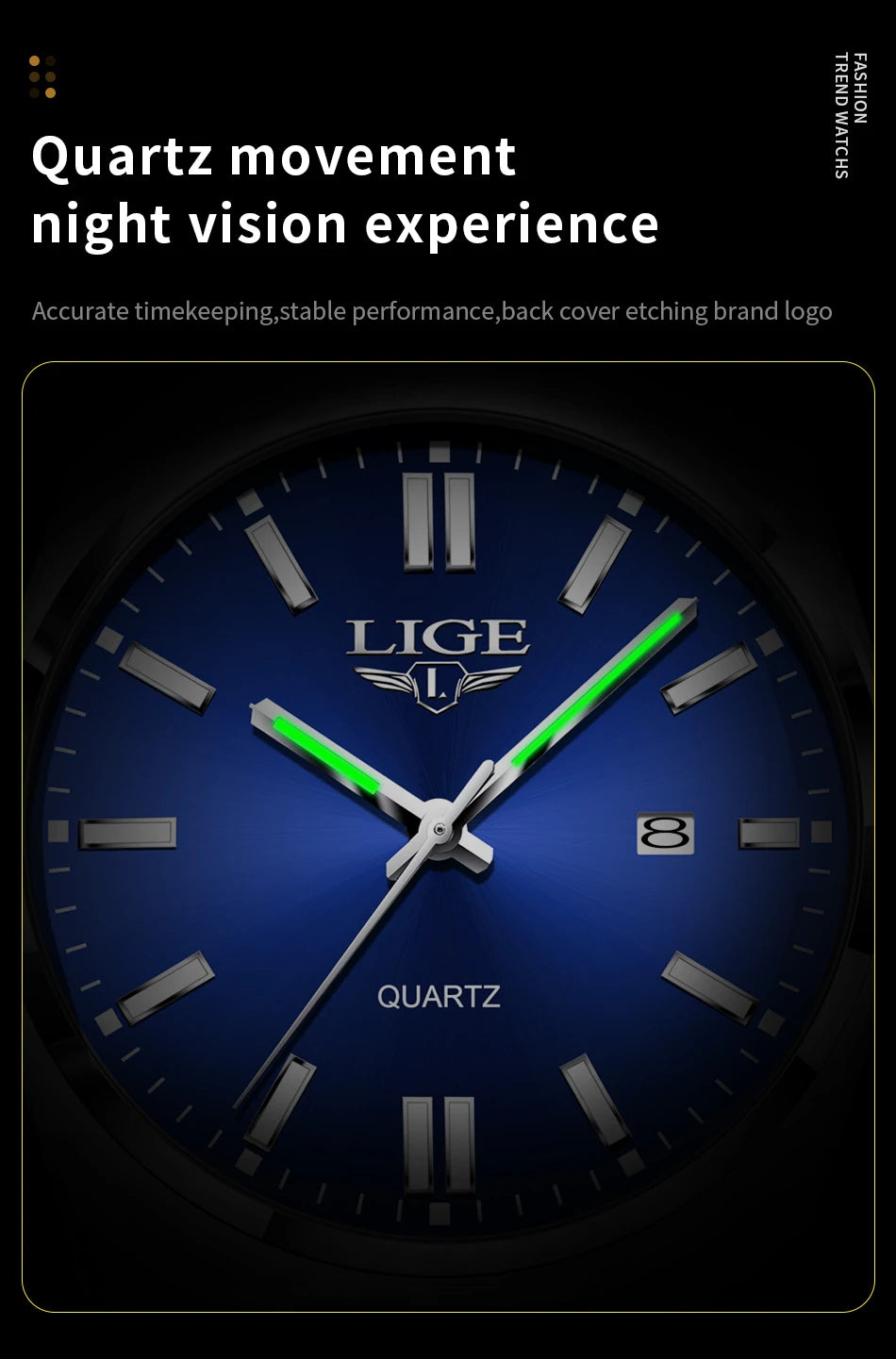 LIGE Business Men Watches Luxury New Top Waterproof Stainless Steel Quartz Wrist