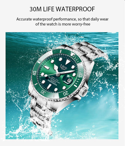LIGE Top Brand Luxury Fashion Diver Watch Men 30ATM Waterproof Date Clock