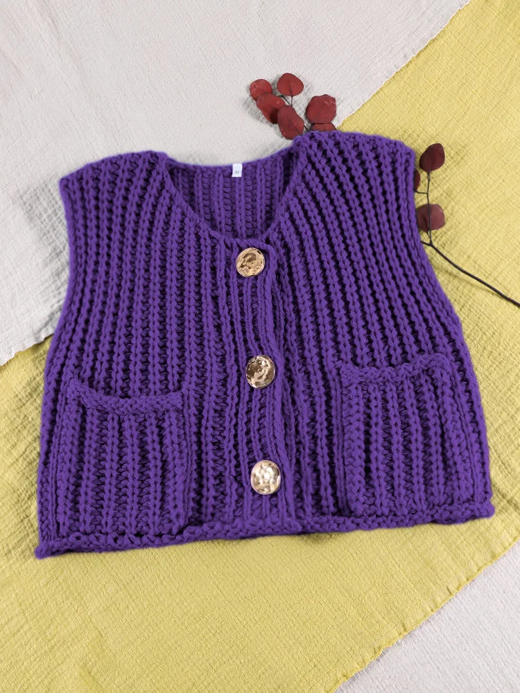 Sleeveless Knitted Vest Chic Clothes Solid Color Casual Women'S Tank Top Women