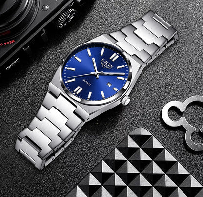 LIGE Business Men Watches Luxury New Top Waterproof Stainless Steel Quartz Wrist