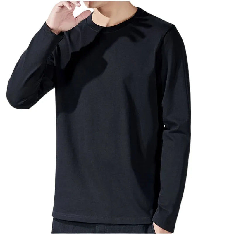 T Shirt For Men Cotton Long Sleeve T-shirts Solid Color Men's Clothing Full