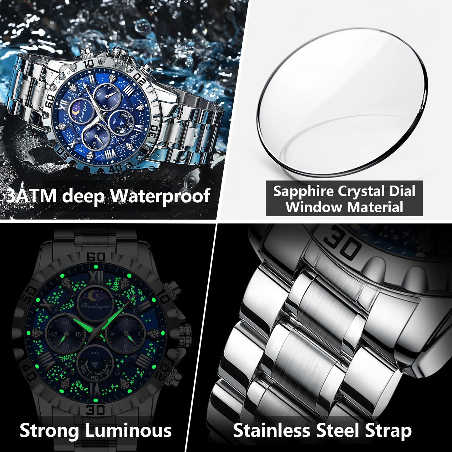 POEDAGAR Luxury Watch for Man Quartz Sports Men Watch Waterproof Luminous