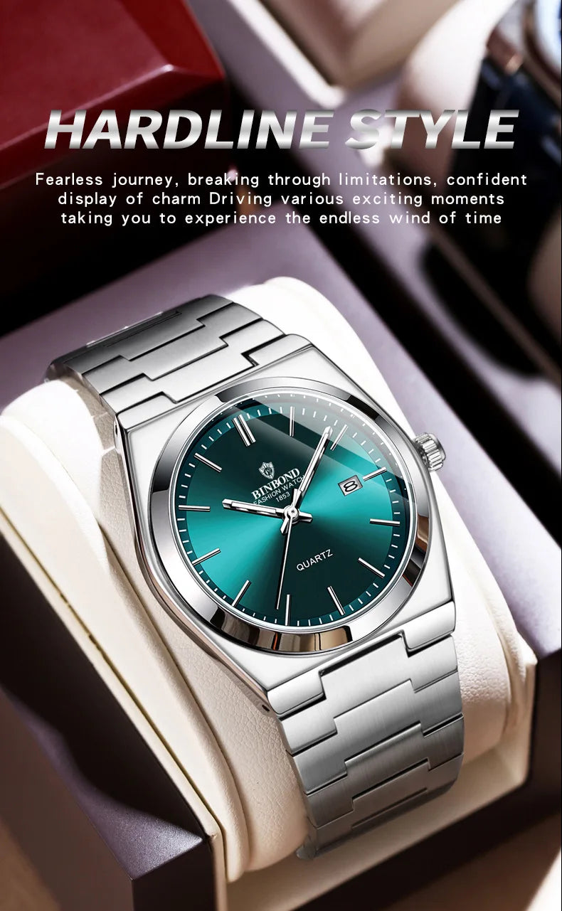UTHAI Men Watch Light Luxury Brand Stainless Steel Double Calendar Waterproof Male