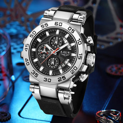 LIGE Sports Man Wristwatch Waterproof Luminous Date Quartz Men Watch Big Dial