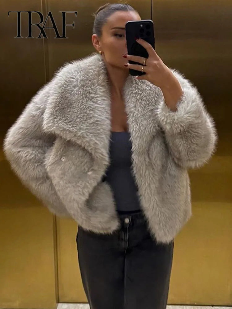 TRAF Metal Color Sequin Woven Jacket For Women Loose Stand Collar Long Sleeve
