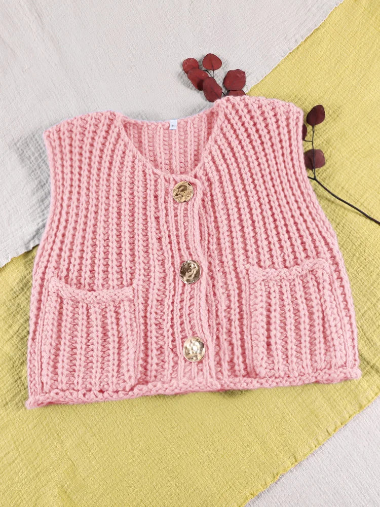 Sleeveless Knitted Vest Chic Clothes Solid Color Casual Women'S Tank Top Women