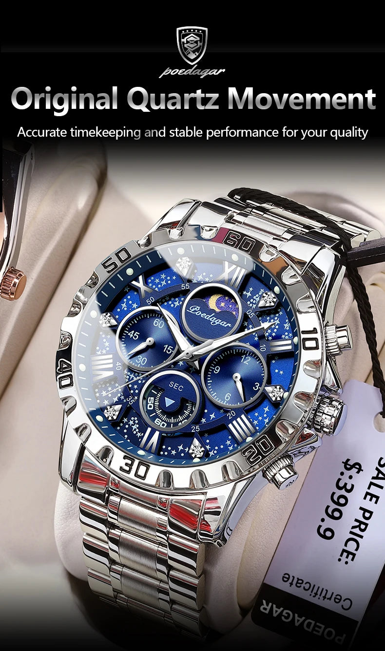 POEDAGAR Luxury Watch for Man Quartz Sports Men Watch Waterproof Luminous