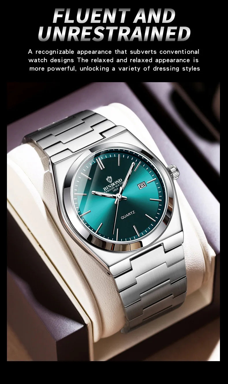 UTHAI Men Watch Light Luxury Brand Stainless Steel Double Calendar Waterproof Male