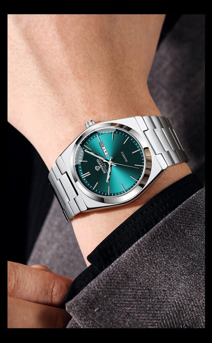 UTHAI Men Watch Light Luxury Brand Stainless Steel Double Calendar Waterproof Male