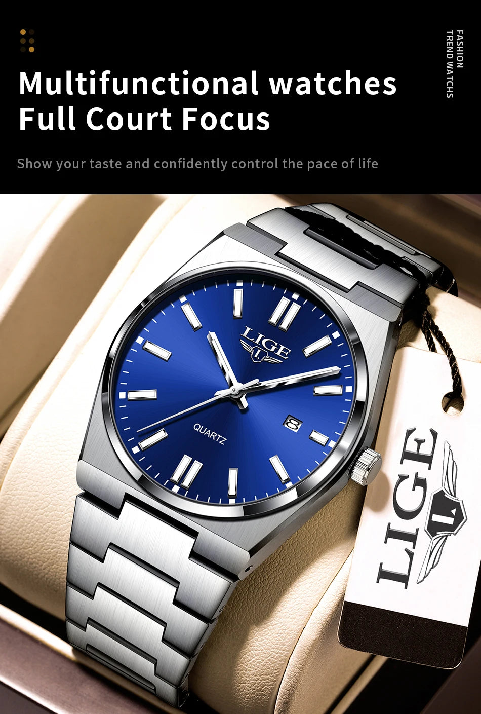LIGE Business Men Watches Luxury New Top Waterproof Stainless Steel Quartz Wrist