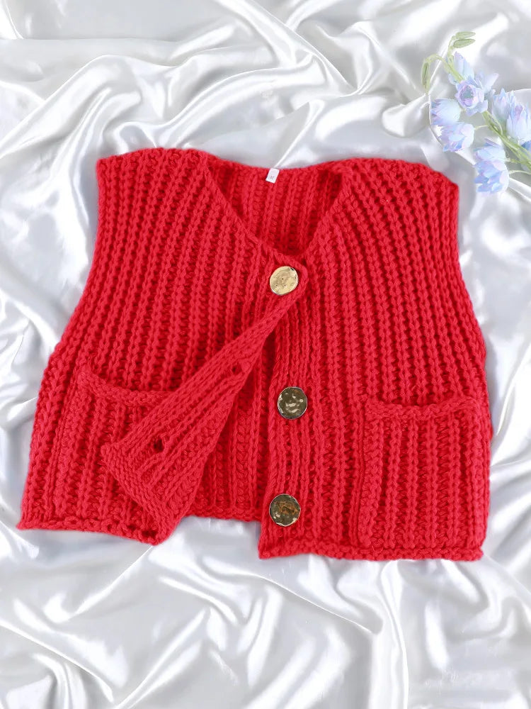 Sleeveless Knitted Vest Chic Clothes Solid Color Casual Women'S Tank Top Women