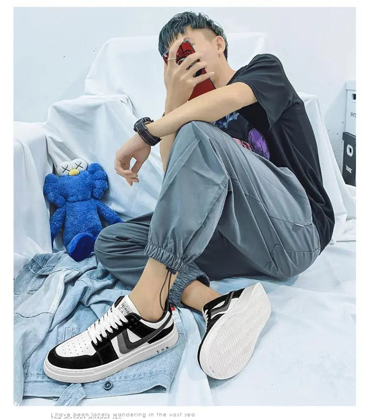 2024 Spring/Summer New Men's Fashion Casual Board Shoes Color Blocking Lace Up